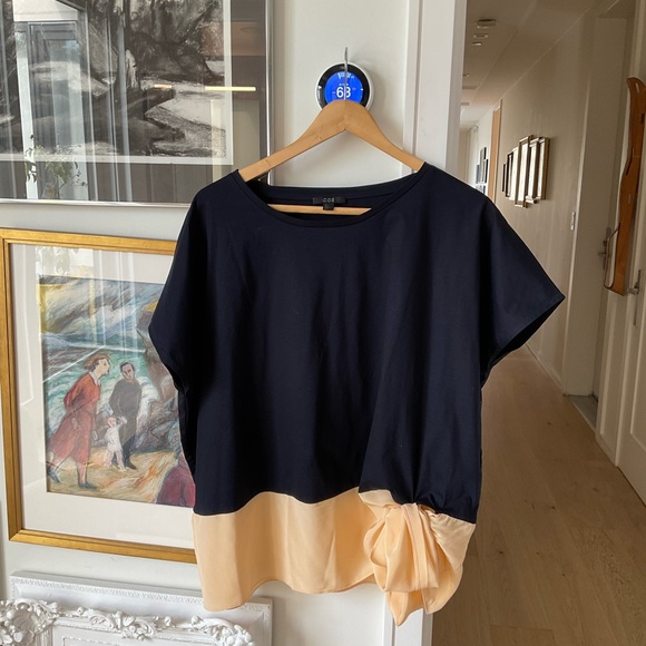 COS WOVEN SILK  Blouse Top T shirt Large navy yellow *works as maternity top* - Picture 7 of 7